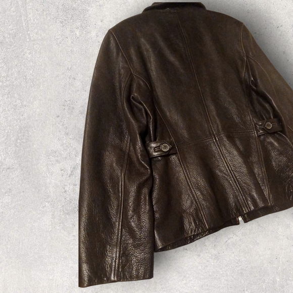 Winlit Dark Brown Women's Leather Jacket Size Medium With Gold Accents - Picture 13 of 14